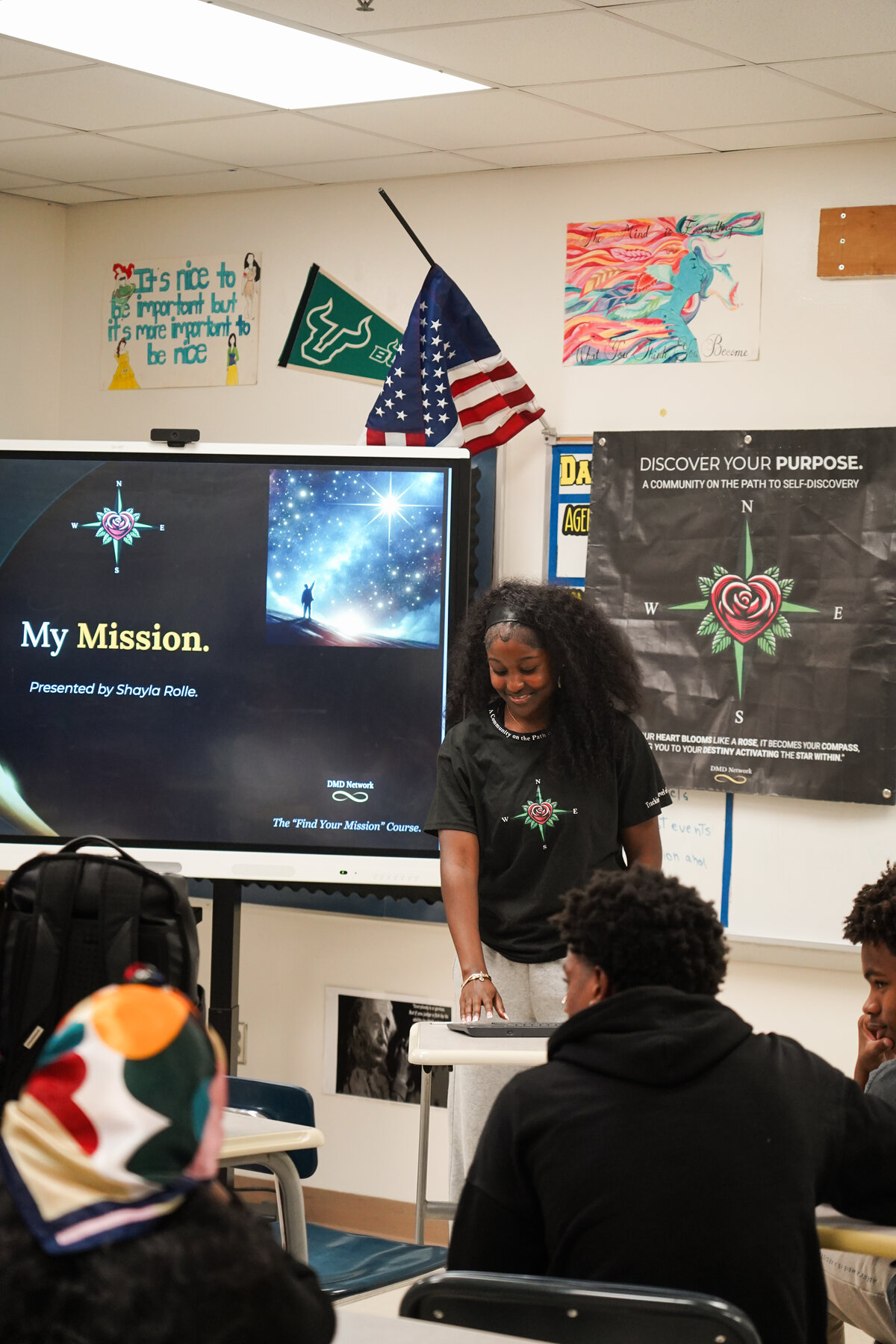 A facilitator leading an interactive Find Your Mission presentation