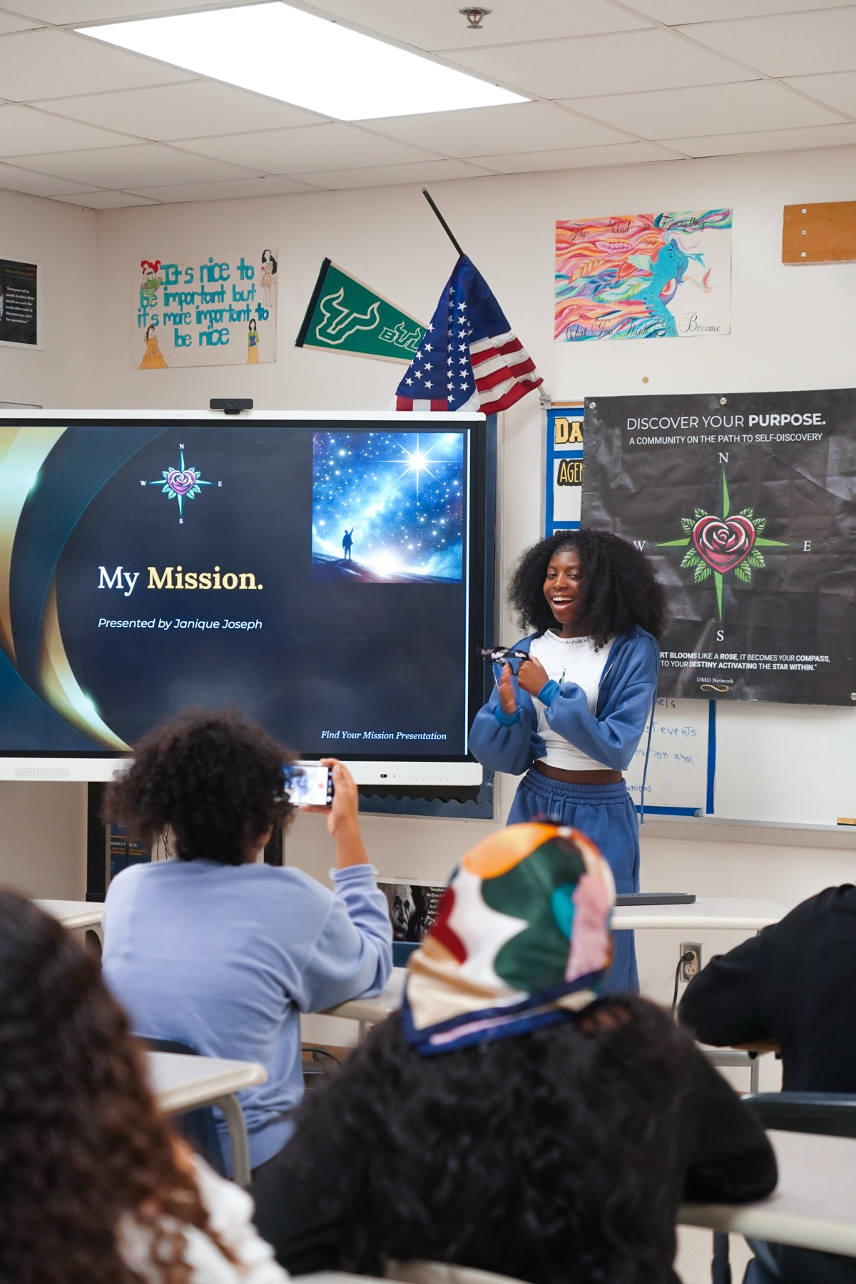 A student presenting her Mission Statement to the class
