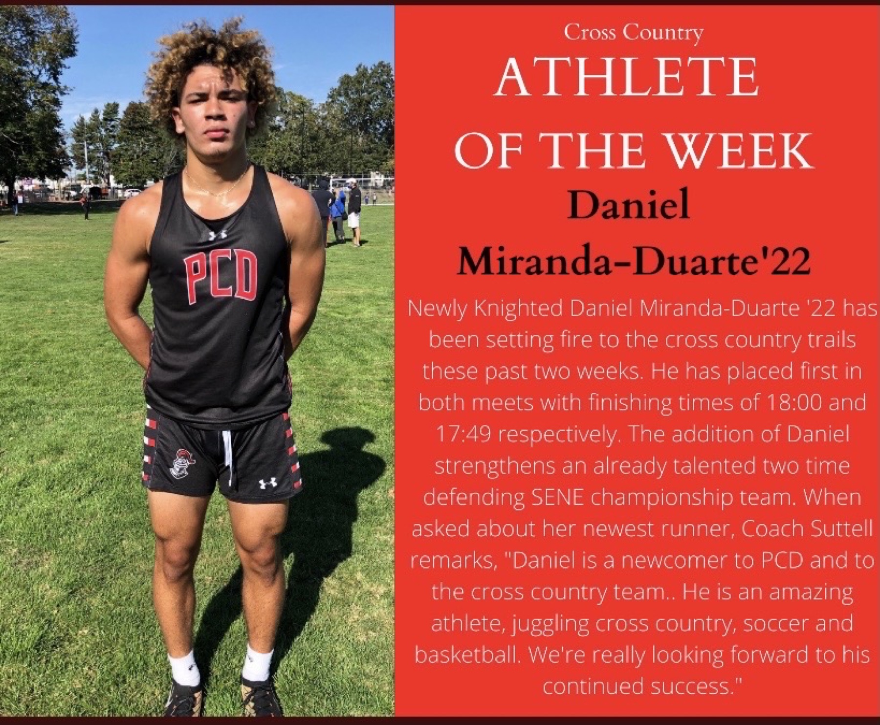 Daniel named Athlete of the Week for cross country