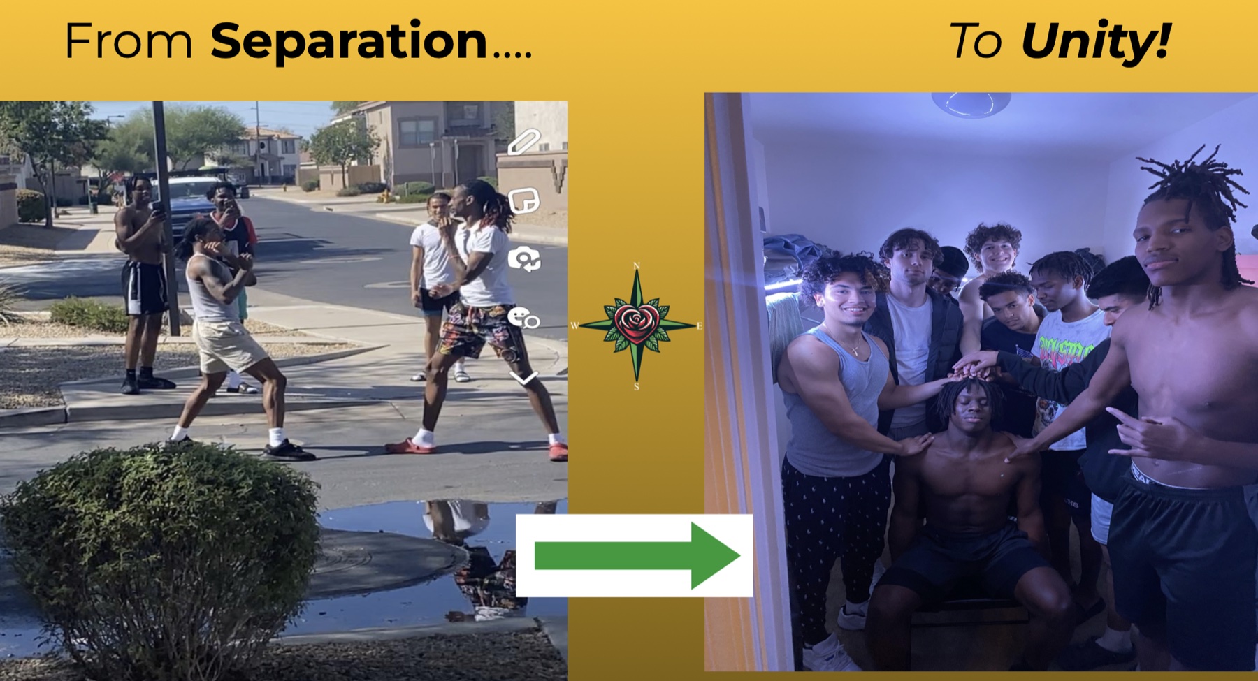 From Separation to Unity — the team's journey from isolated moments to standing together as one